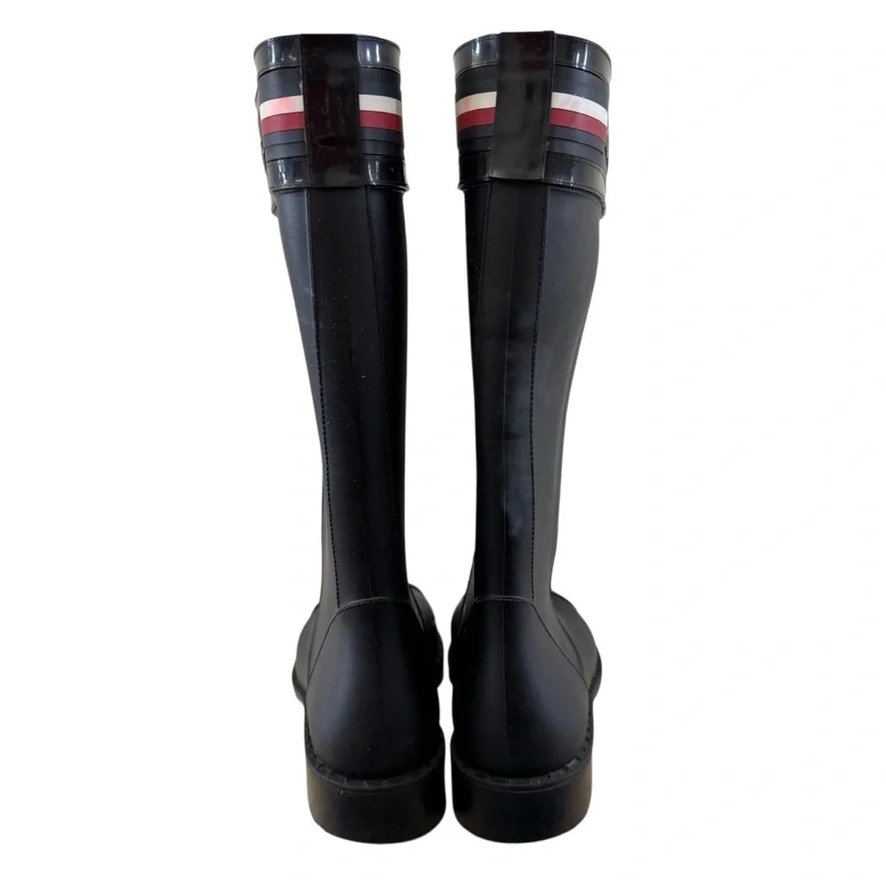 Tommy Hilfiger Black Calf Height Stripe Top Rain Boots 7